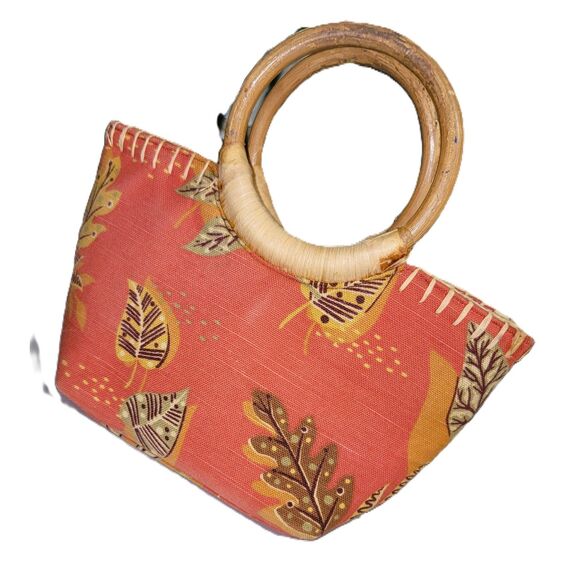 Fossil handbag, natural Cane handle, terracotta/ tan, Tropics '90s Y2K EXCELLENT - Picture 3 of 11